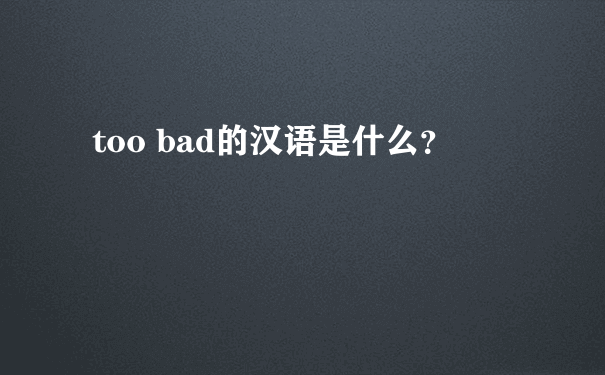 too bad的汉语是什么？
