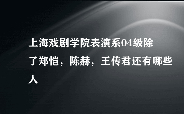 上海戏剧学院表演系04级除了郑恺，陈赫，王传君还有哪些人