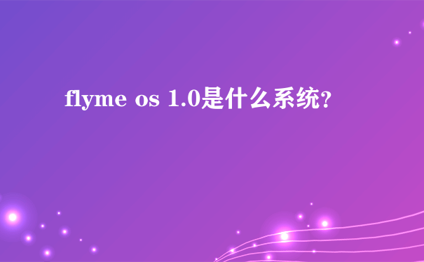 flyme os 1.0是什么系统？