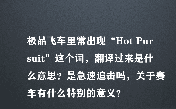 极品飞车里常出现“Hot Pursuit”这个词，翻译过来是什么意思？是急速追击吗，关于赛车有什么特别的意义？