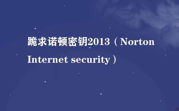 跪求诺顿密钥2013（Norton Internet security）