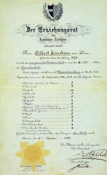 诺贝尔奖官方公布爱因斯坦成绩单，成绩有多优异？