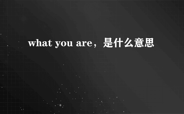 what you are，是什么意思