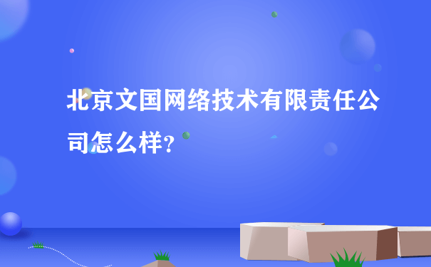 北京文国网络技术有限责任公司怎么样？