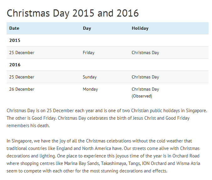 新加坡圣诞节放几天？谁知道