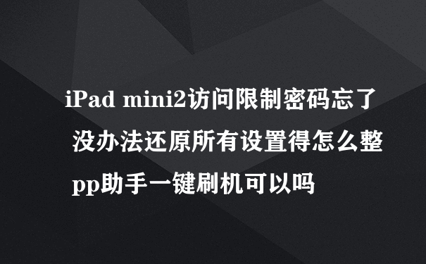 iPad mini2访问限制密码忘了 没办法还原所有设置得怎么整 pp助手一键刷机可以吗