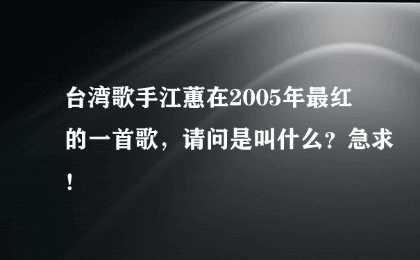 台湾歌手江蕙在2005年最红的一首歌，请问是叫什么？急求！