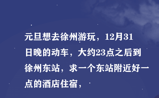 元旦想去徐州游玩，12月31日晚的动车，大约23点之后到徐州东站，求一个东站附近好一点的酒店住宿，
