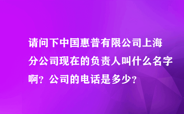 请问下中国惠普有限公司上海分公司现在的负责人叫什么名字啊？公司的电话是多少？
