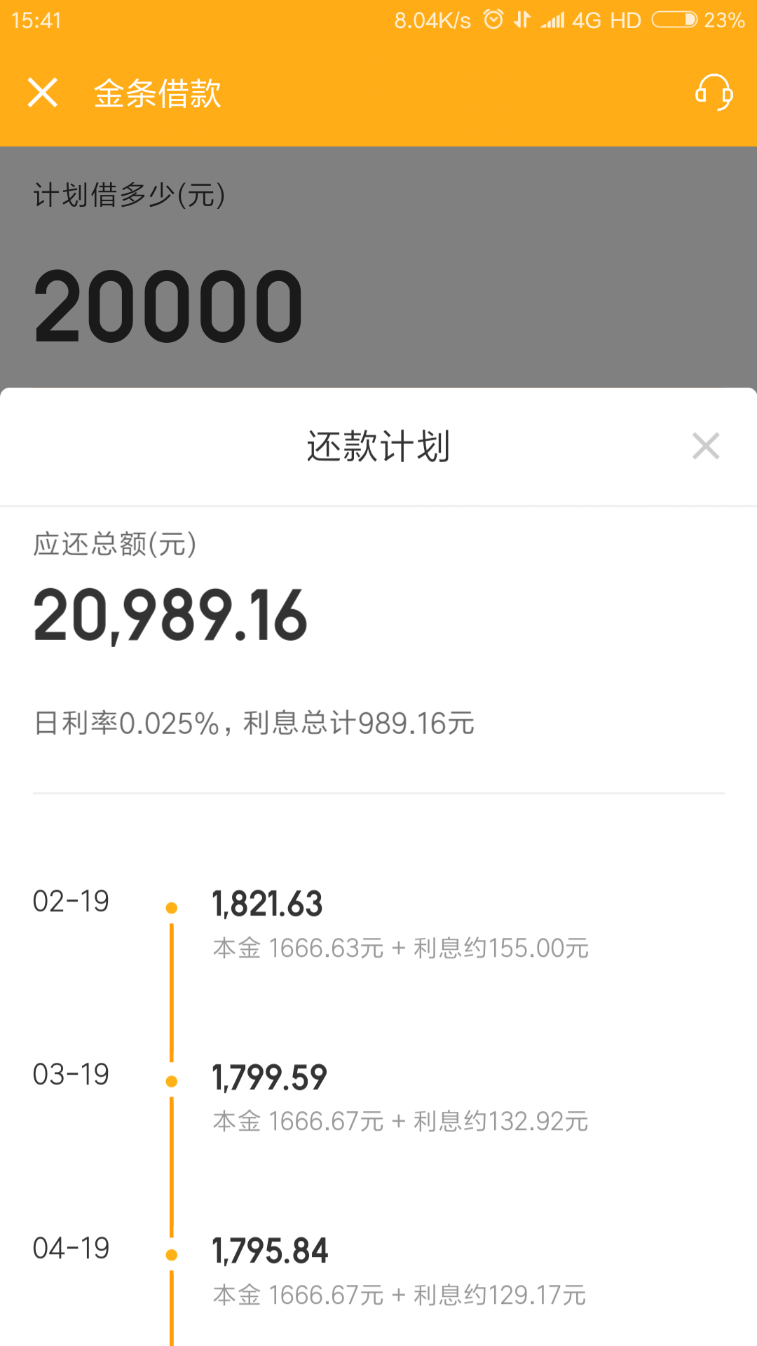 京东金融贷款2万利息一个月还多少？
