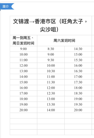 深圳文锦渡口岸的巴士到达香港的班次时间表?