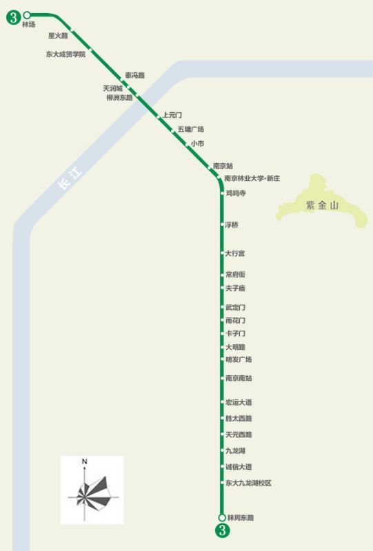 南京市地铁三号线站点线路图